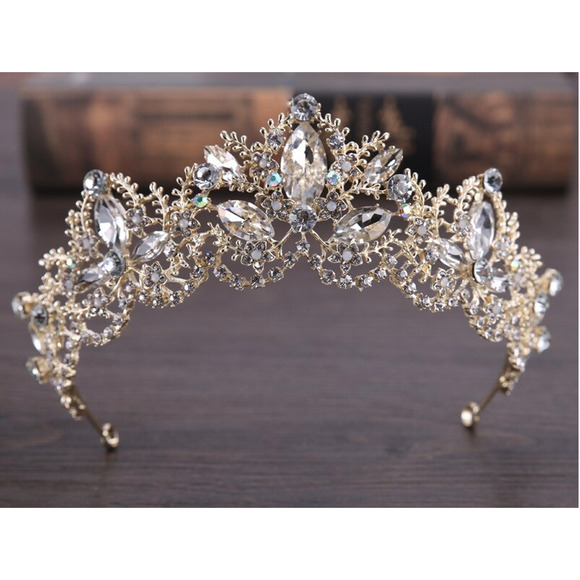 Elegant Clear Rhinestone Metal Tone Crown Tiara Floral Design NEW Bridal - Picture 2 of 7